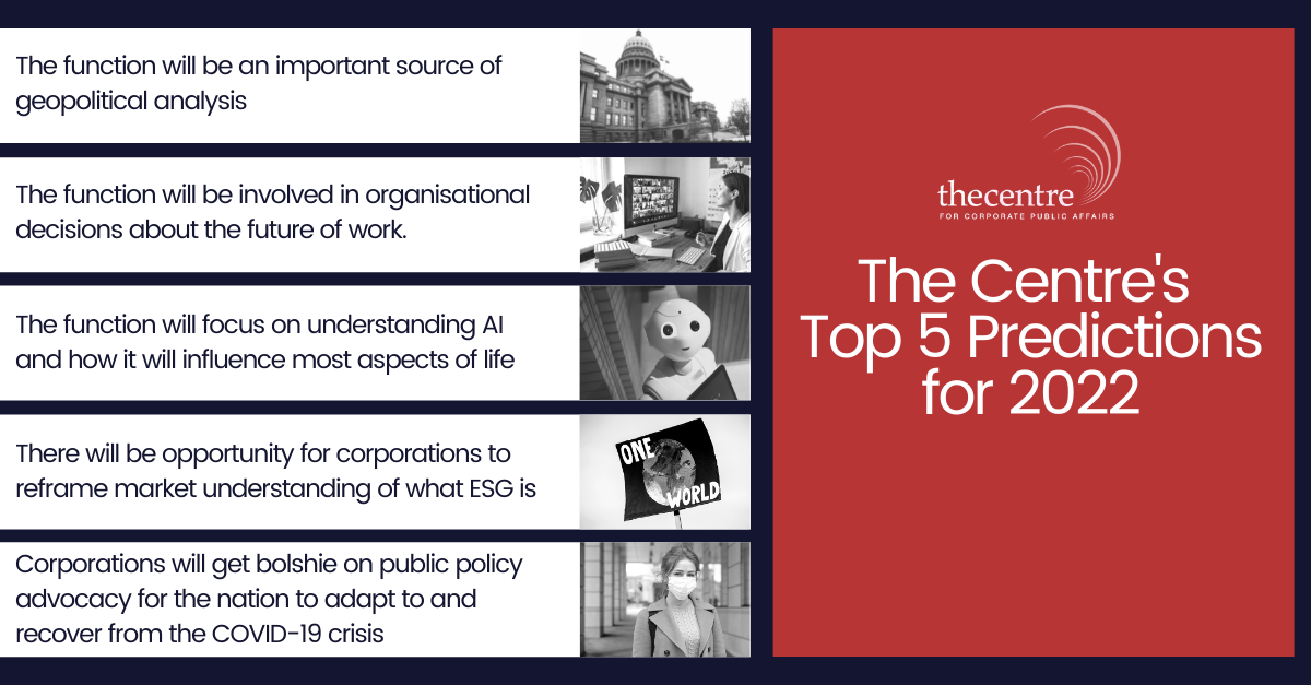 Centre for Corporate Public Affairs Top Five Predictions for 2022